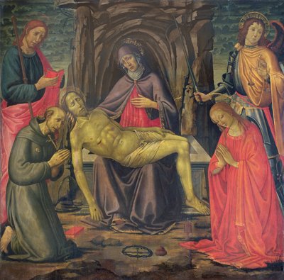 Pieta en Heiligen door Jacopo del Sellaio